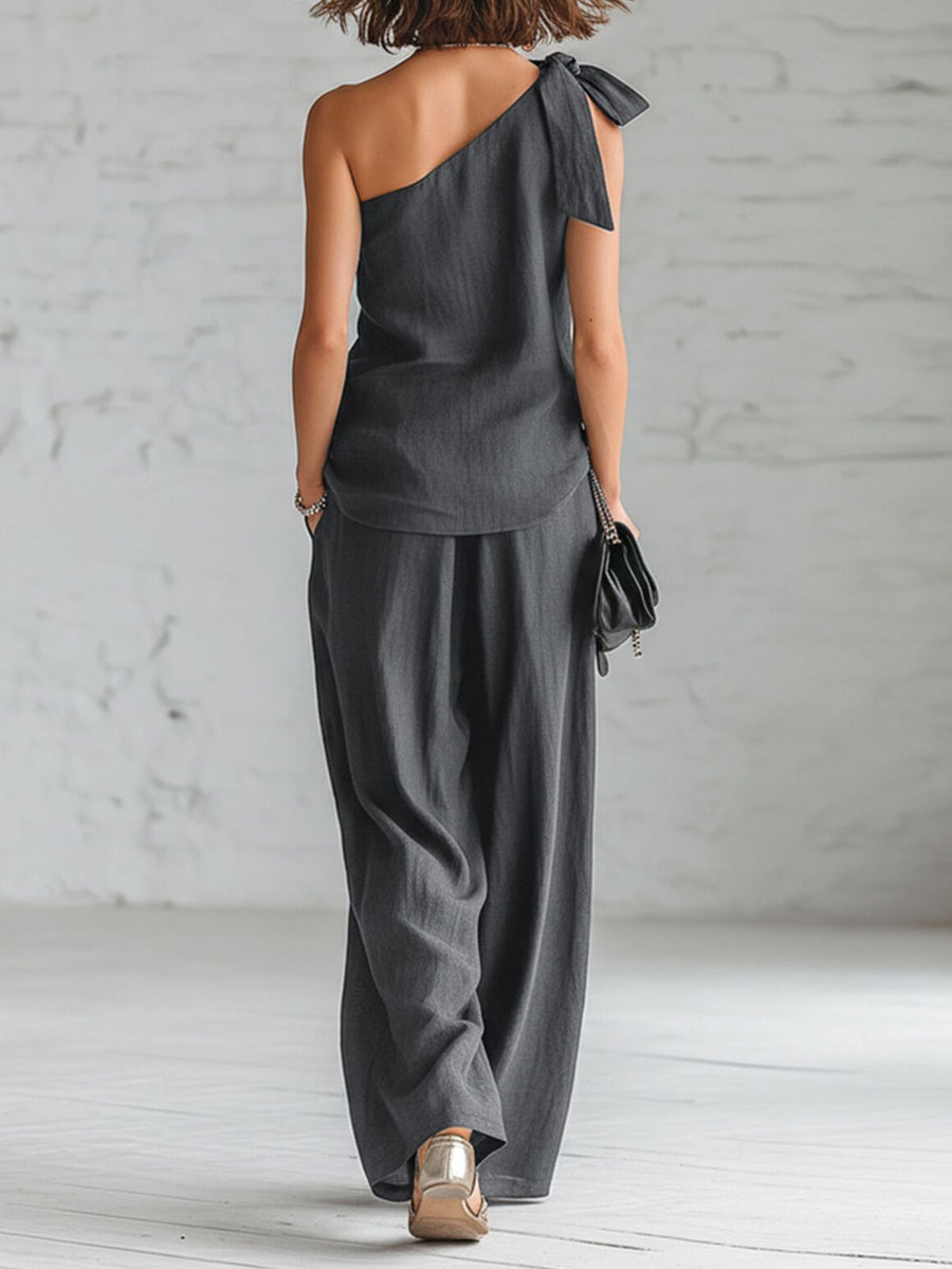 Gray two-piece set with hip-length, full-length and pullover, elastic