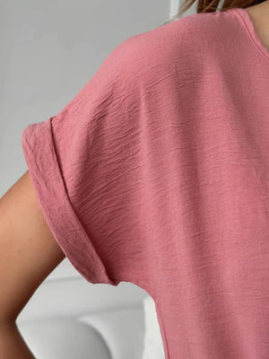 Deep Rose with Casual Drawstring Waist Midi Dress