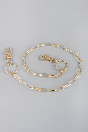 Gold chain wallet chain with two lobster clasps and a ring detail.