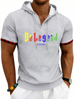Men's Full Size Letter Graphic Short Sleeve Hooded Top in White
