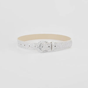 Silver glitter micro-studded belt with a matching buckle
