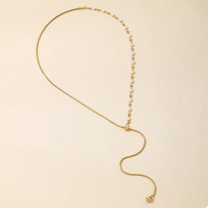 Synthetic Pearl,18K Gold-Plated,Alloy Care instructions: Avoid wearing during ex necklace in white with Y-drop silhouette