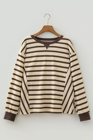 Stripe Patchwork Ribbed Cuff Pullover Sweatshirt option 7