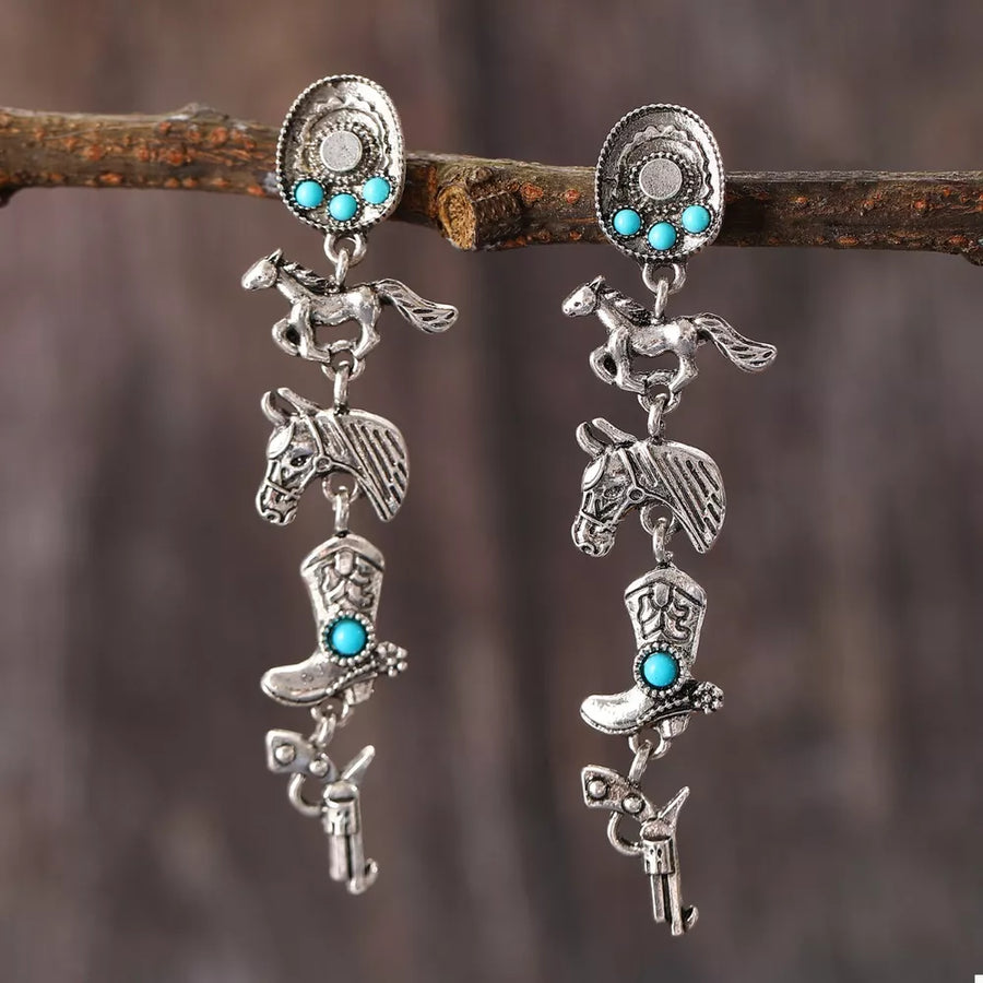 Western Style Turquoise Accent Silver-plated Earrings in turquoise with dangle