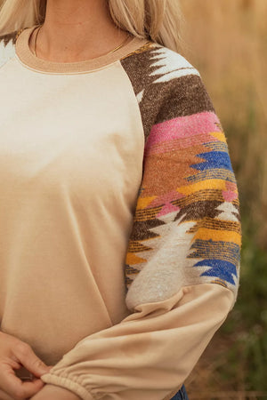 Sequined Rodeo Graphic Aztec Bubble Sleeve Sweatshirt option 4