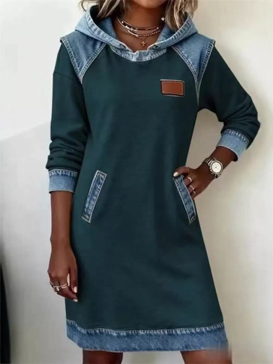 sweatshirt dress in Black Forest with patchwork and pocketed
