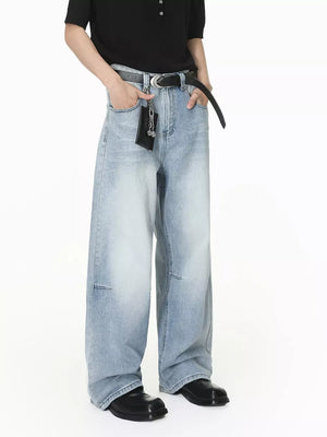 streetwear wide-leg jeans in light blue with not applicable