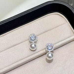 Synthetic Pearl,Alloy,925 silver needle,Zircon Care instructions: Avoid wearing earrings in white with drop silhouette