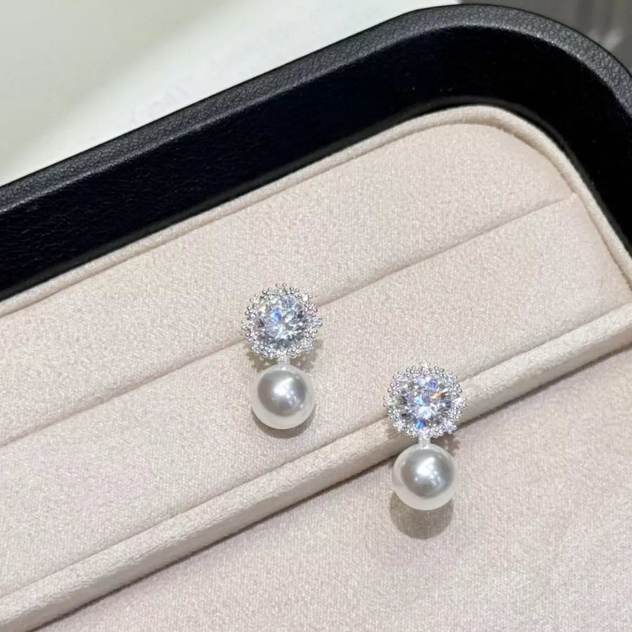 Synthetic Pearl,Alloy,925 silver needle,Zircon Care instructions: Avoid wearing earrings in white with drop silhouette