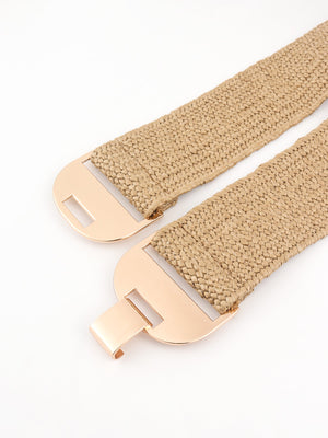 Khaki raffia belt with gold-tone buckle detail