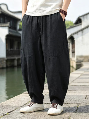 Black Men's Plus Size Loose Fit Sweatpants With Drawstring