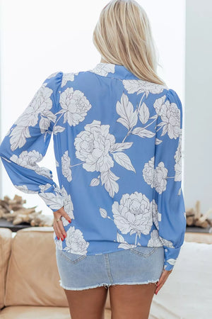 Blue with Floral Print Button-up Shirt