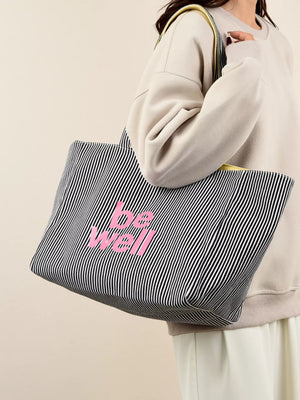 Striped Canvas Duffel Bag in Dusty Pink