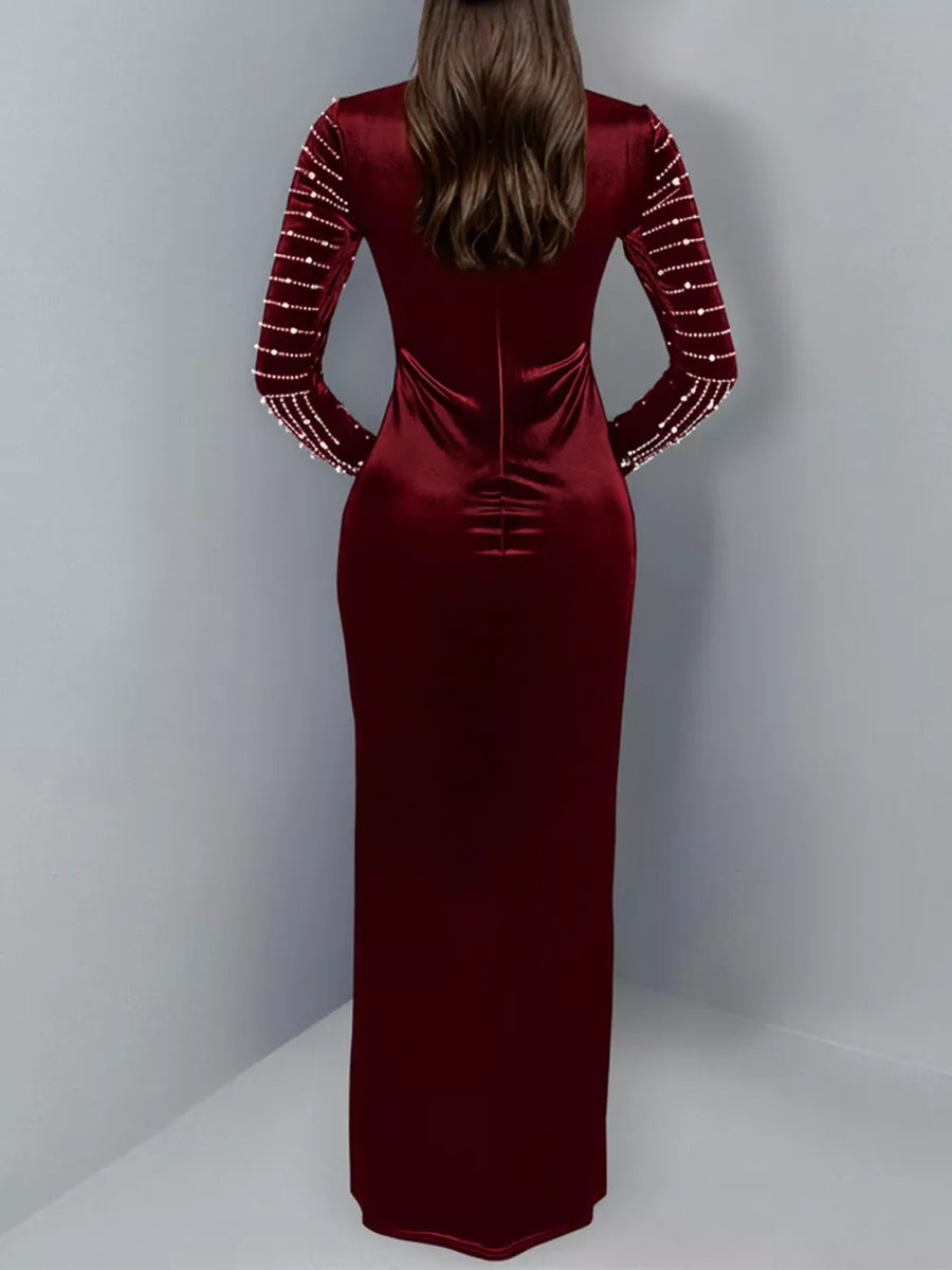 maxi dress featuring geometric in Burgundy with 100% polyester Care instructions: Machine wash cold texture