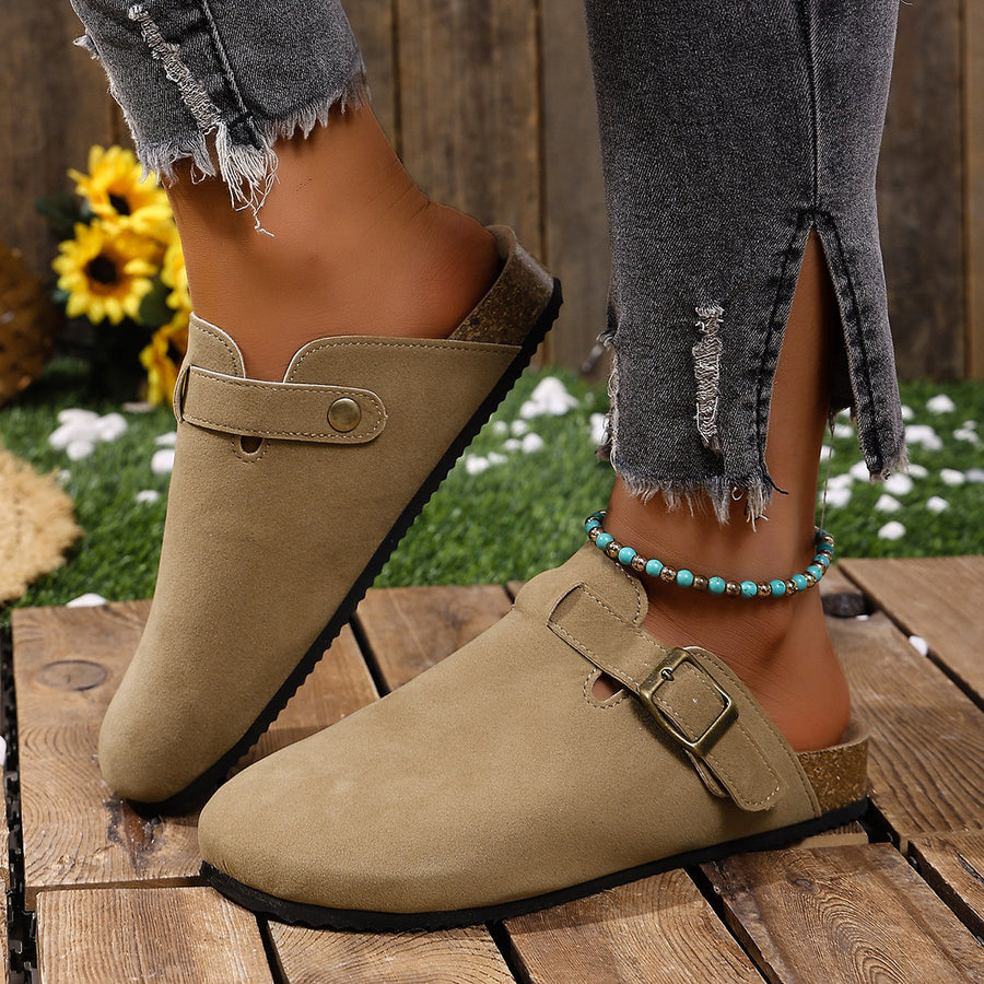 Round Toe Suede Slip-On Flats in Brown with round toe