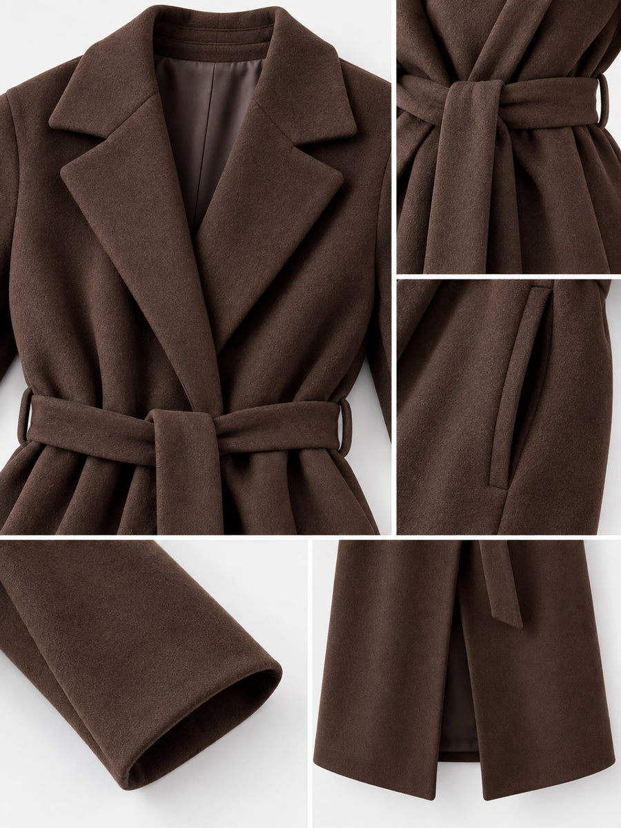 dark brown overcoat with midi and open-front