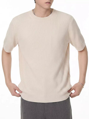 White t-shirt featuring ribbed and striped
