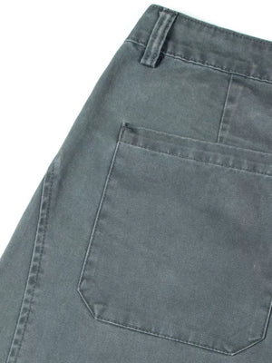 Grey cotton sweatpants with wide legs, featuring belt loops and a back pocket detail.