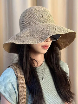 Wide Brim Cotton Sun Hat in Beige