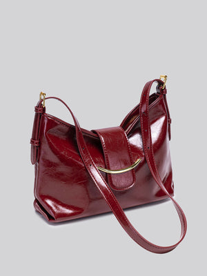 Glossy Patent Leather Shoulder Bag in burgundy with patent finish
