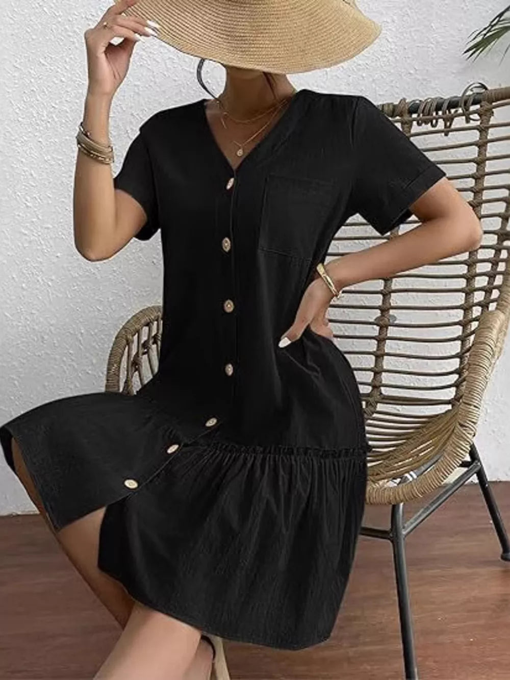 Military Green mini dress with mini and button-front