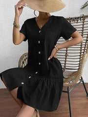 Military Green mini dress with mini and button-front