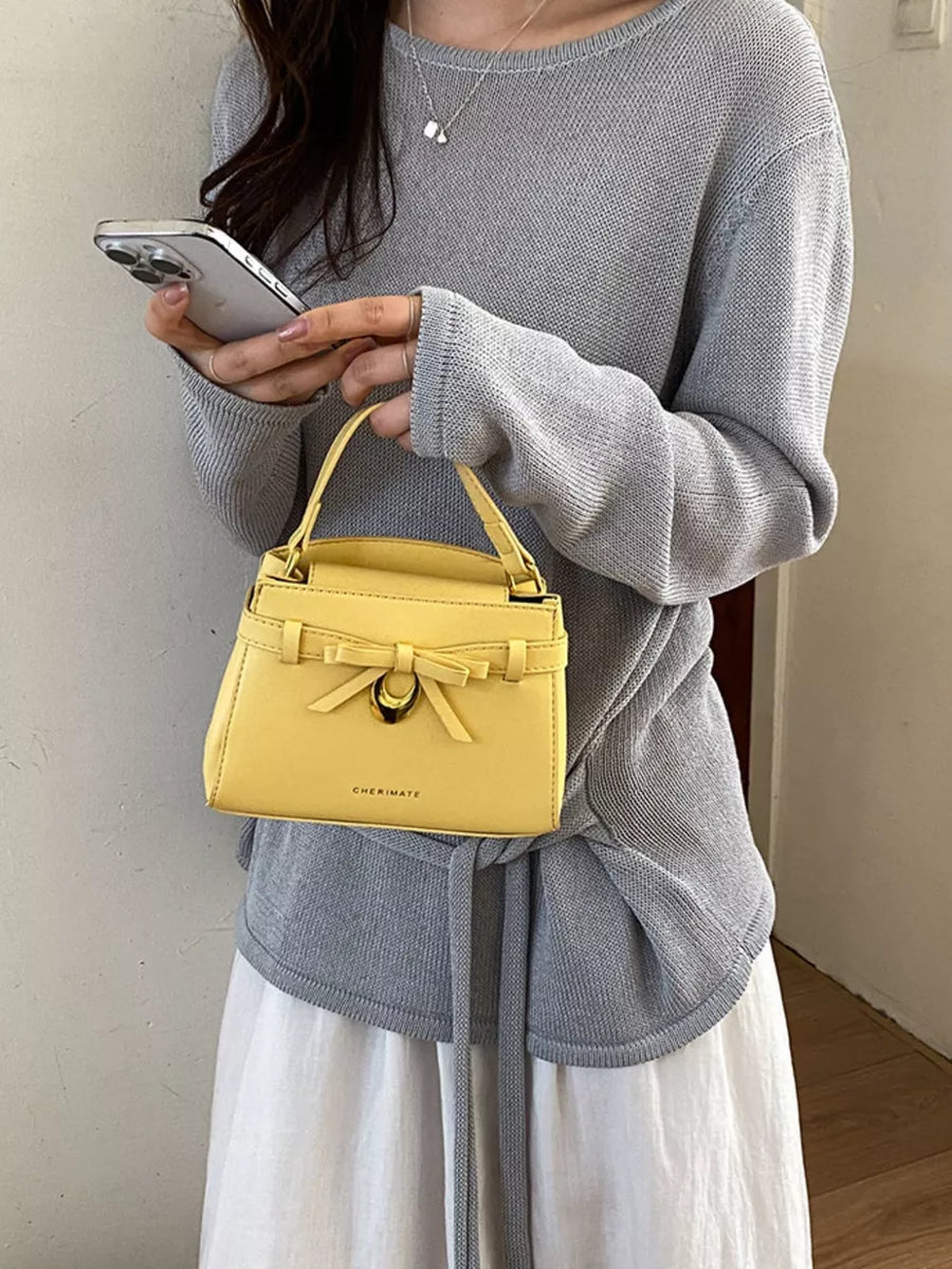 Yellow with Bow Pu Leather Crossbody Bag