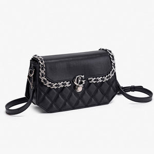 Black crossbody bag with flap and quilted