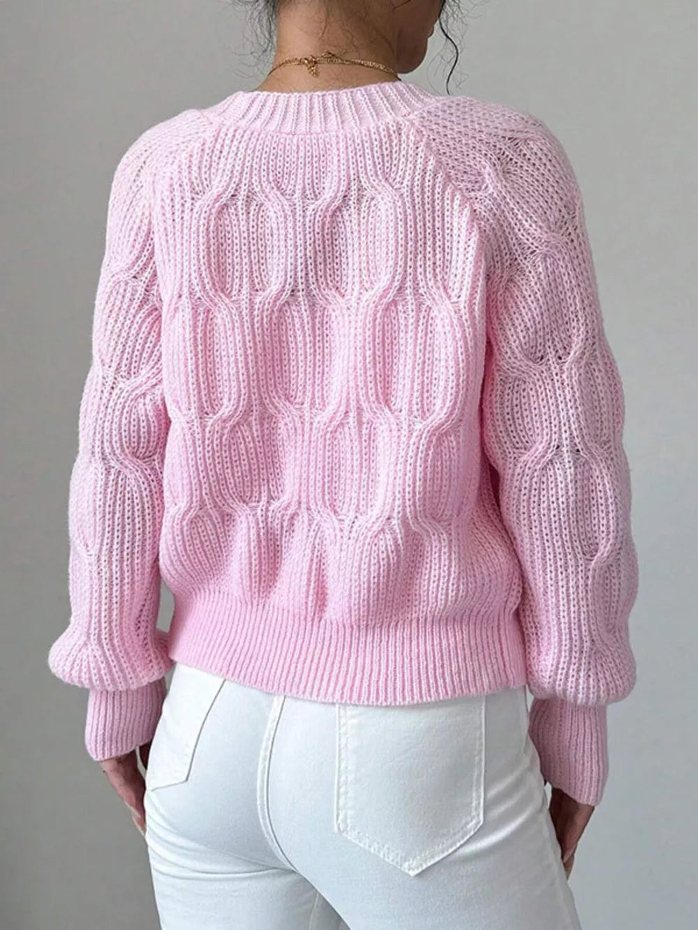Rose Red cardigan with waist-length and button-front