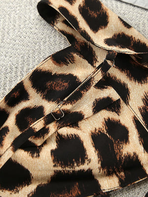 Leopard Cami Cardigan & Shorts Lounge Set in black