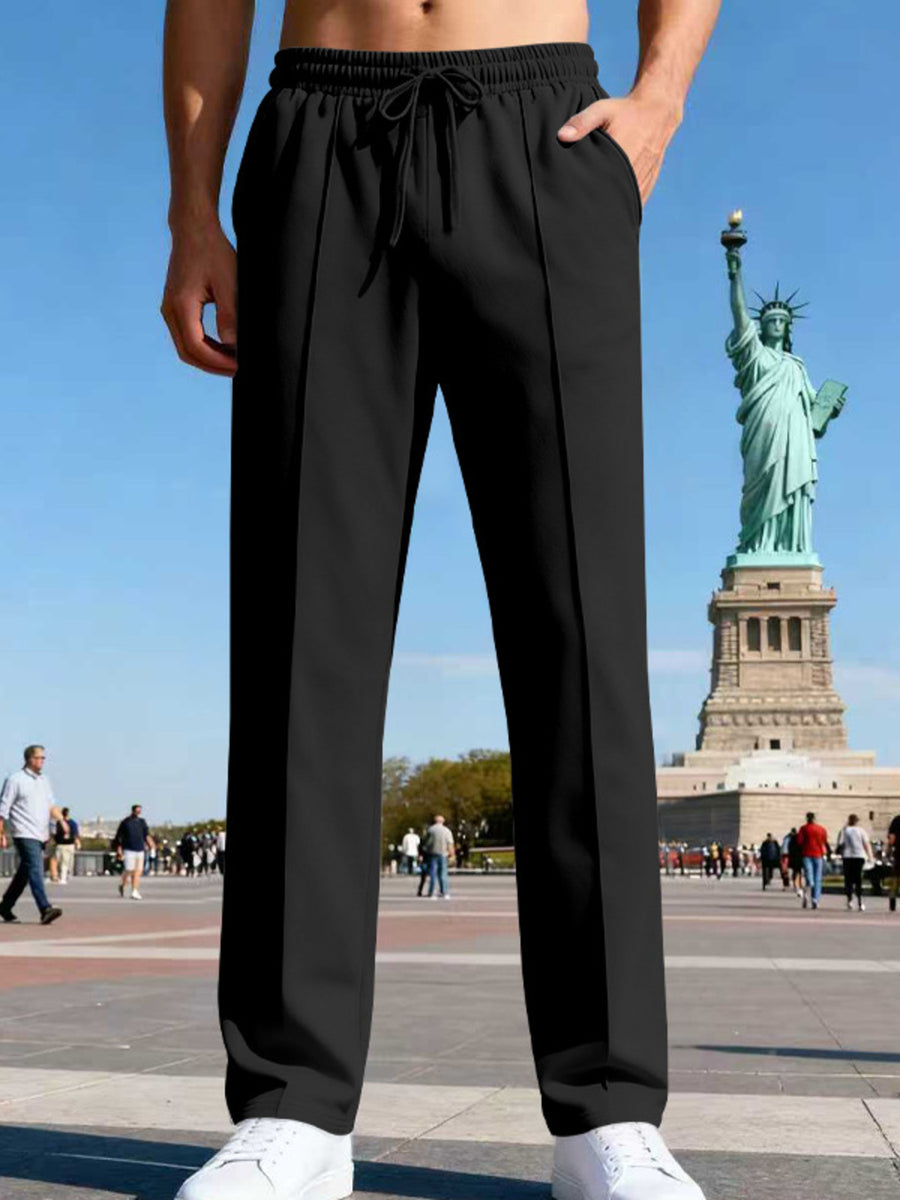Apricot straight-leg pants with full-length and drawstring