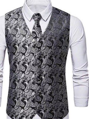 Men's Full Size Paisley Print Button Up Vest in Silver