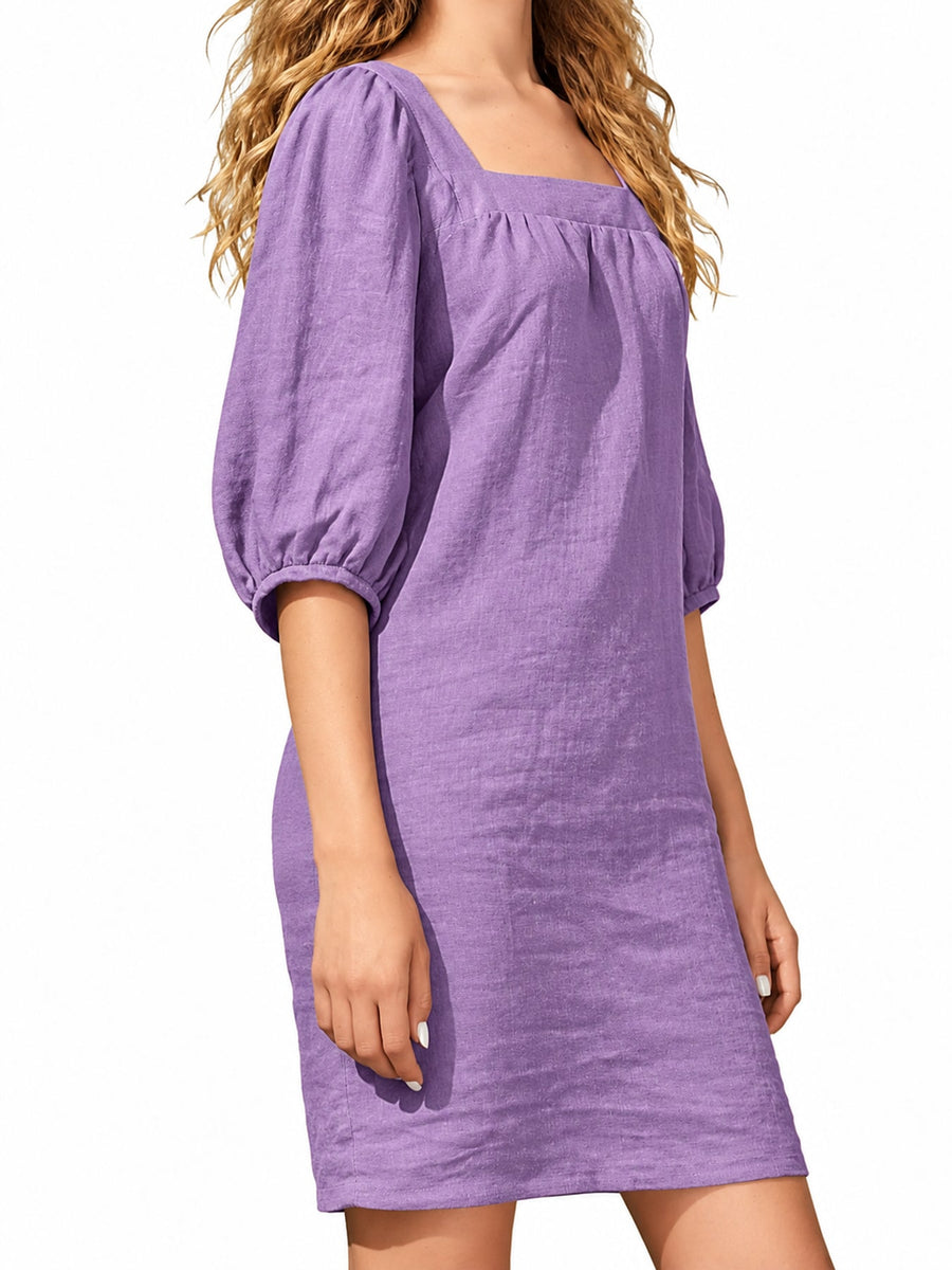 Square Neck Puff Sleeve Mini Dress in Orange