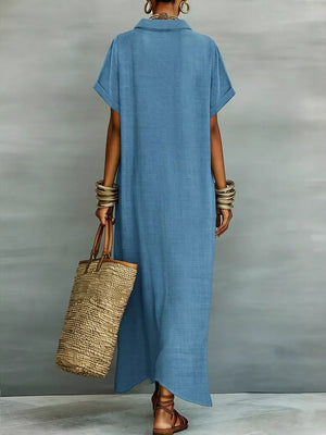 Beige shirt dress with not lined and rolled sleeve