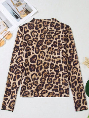 Printed Mesh Long Sleeve Slim Fit Top in black
