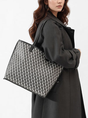 tote in Black with geometric and top handles