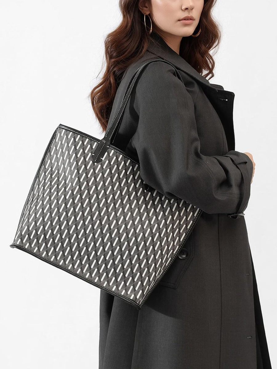 tote in Black with geometric and top handles