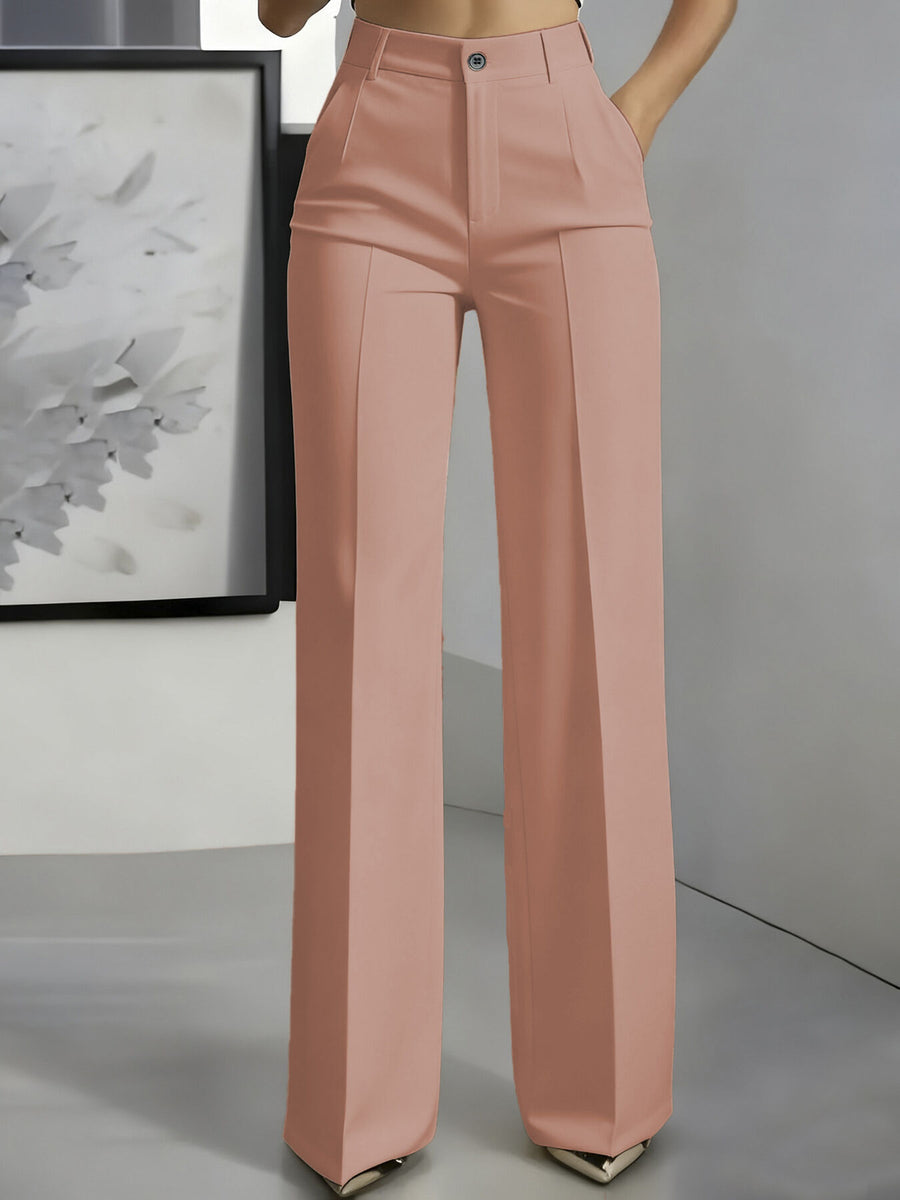 High-Waisted Wide-Leg Plus Size Pants in Navy Blue with high-waisted