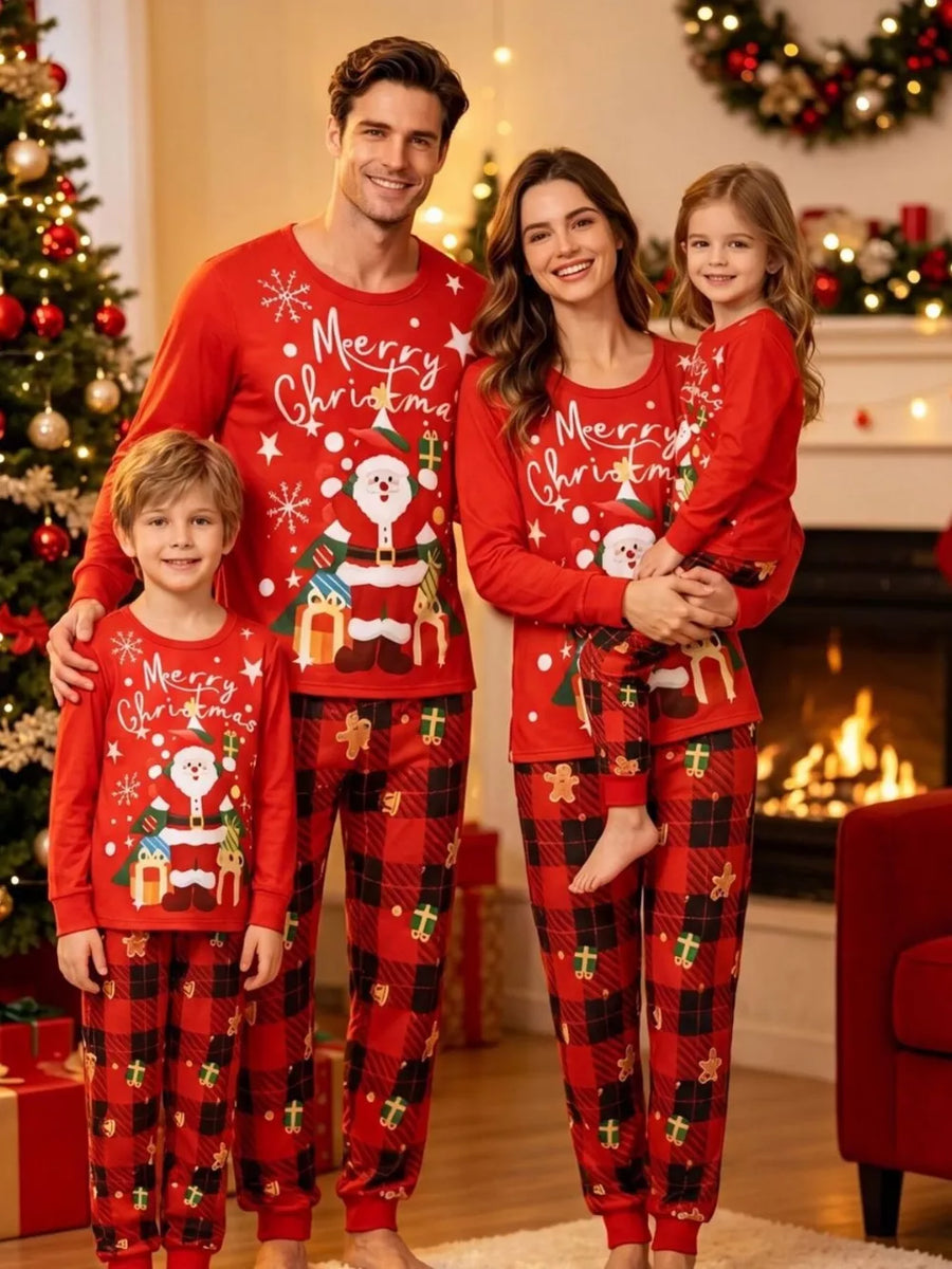 black pajama set featuring long sleeve and plaid