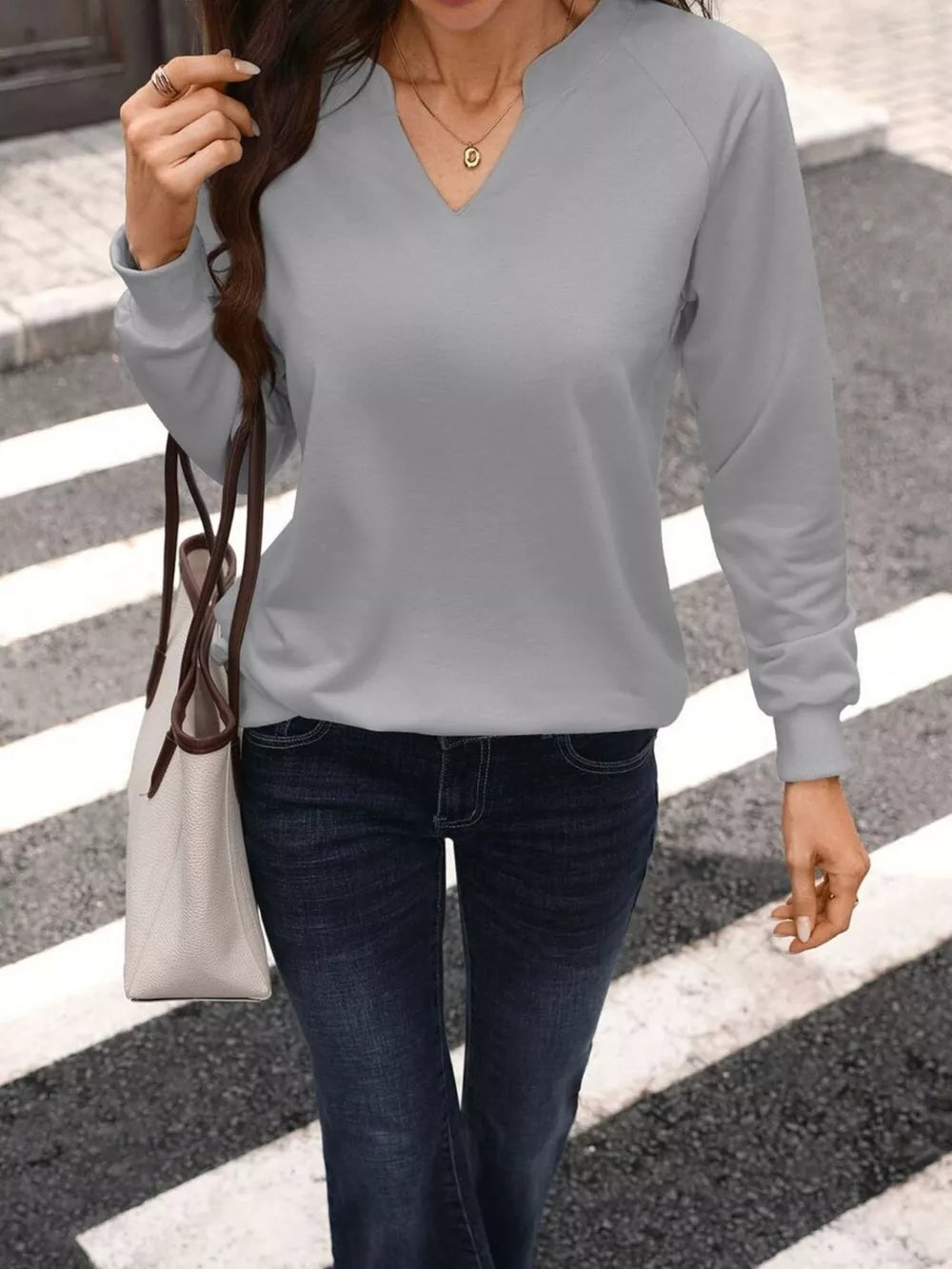 Sky Blue relaxed sweatshirt with v-neck