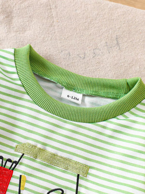 Light Green with Children's Golf Cart Striped Top And Pants Set