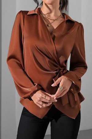 Brown blouse with hip-length and wrap