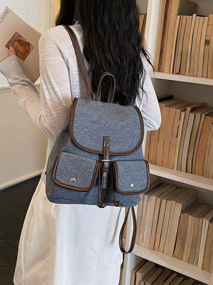 Denim Imported Size &amp backpack in Dark Blue with boxy silhouette