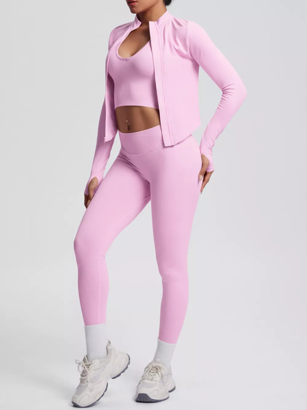 charcoal active set with cropped and zip-front