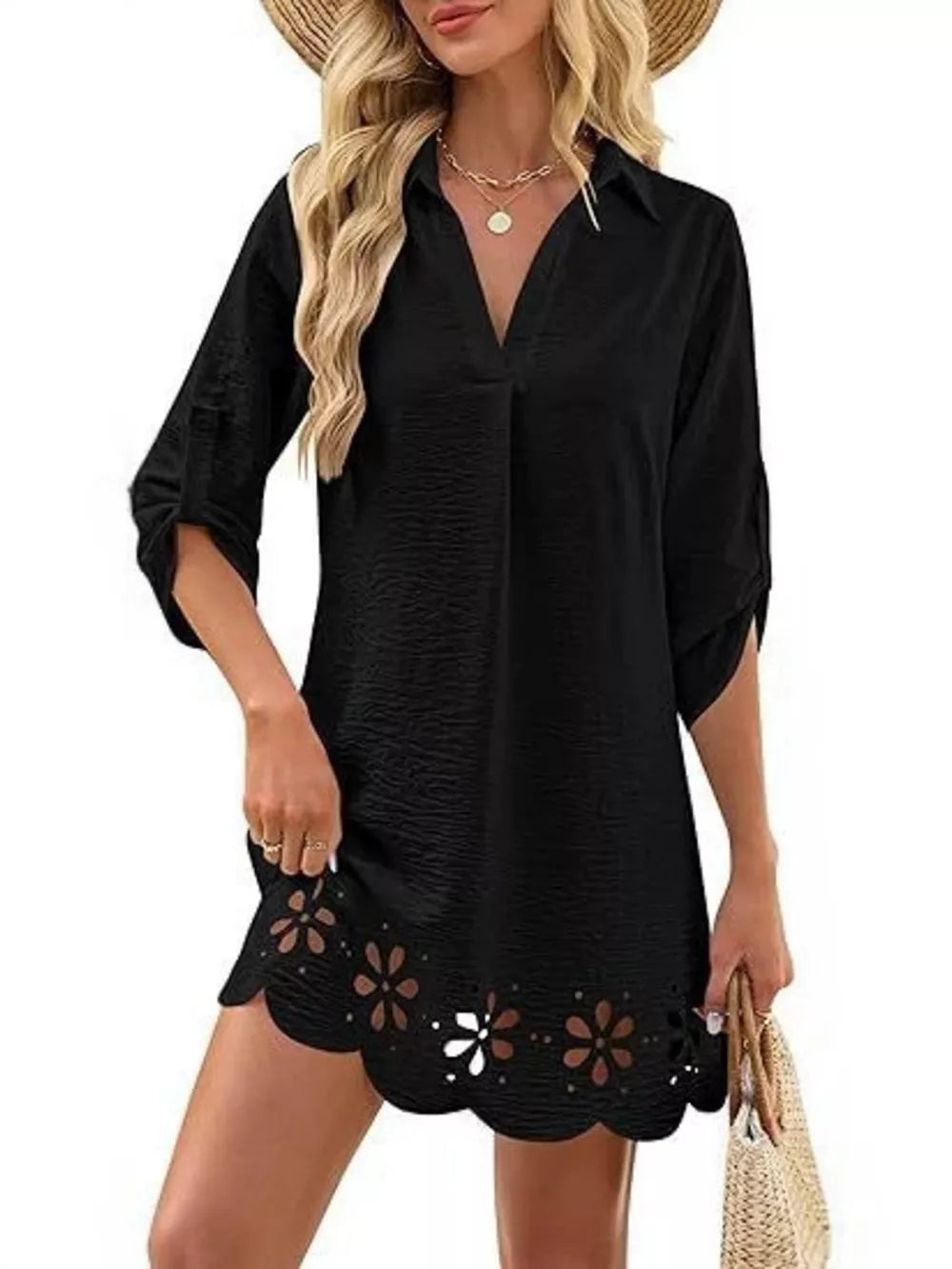 shirt dress in fuchsia with floral eyelet and eyelet