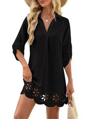 shirt dress in fuchsia with floral eyelet and eyelet