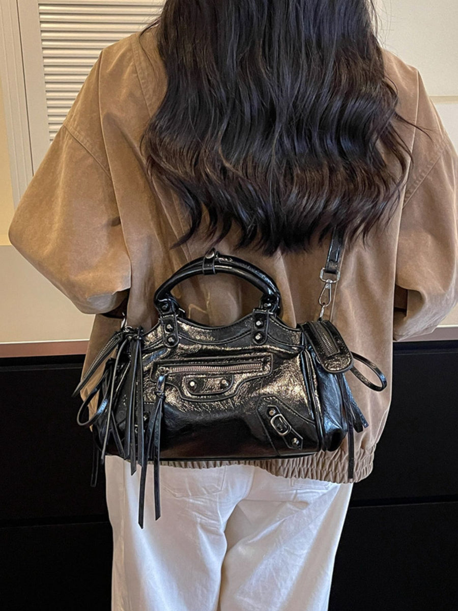 Camel handbag with small and zip-front
