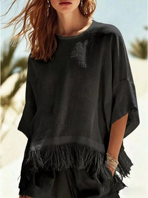 bohemian blouse in White with round neck