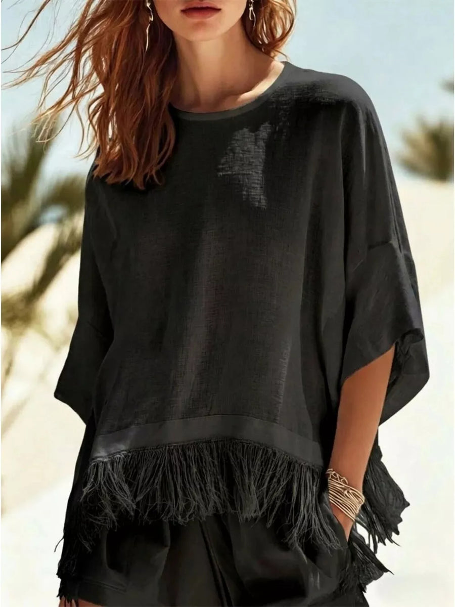 bohemian blouse in White with round neck