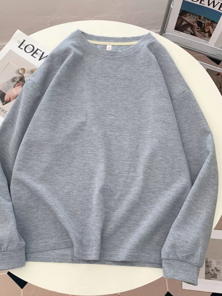Gray with Crew Neck Long Sleeve Sweatshirt